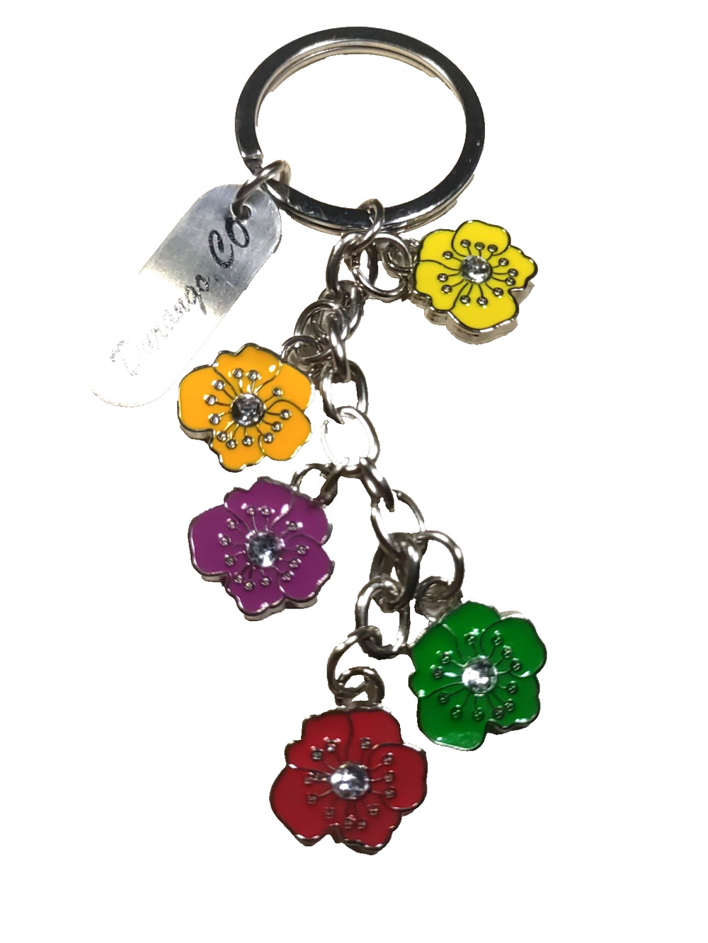 Durango Company Flower Charm Keychain Silver Tone Green Orange Red